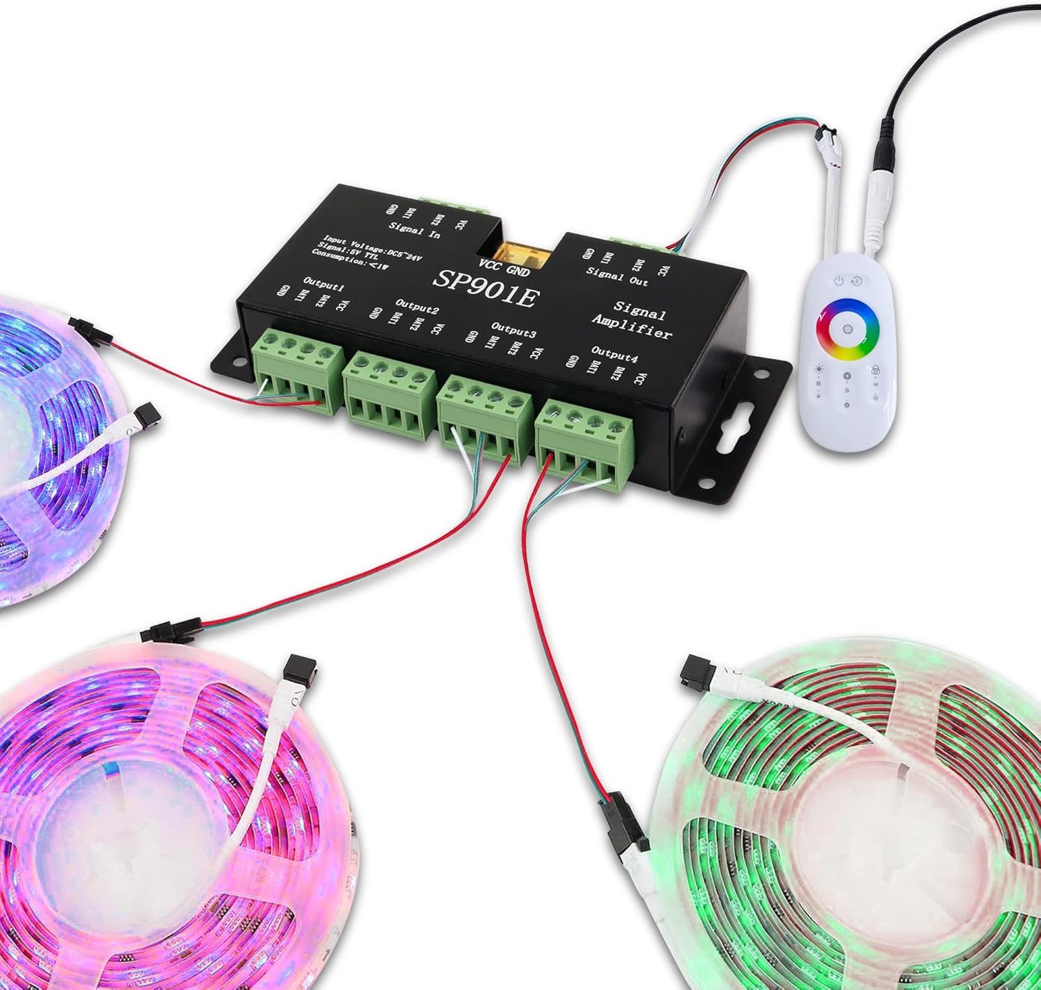 Amplificador De Señal SP901E SPI p/ Tira RGB Píxel LED 5–24V - Image 2