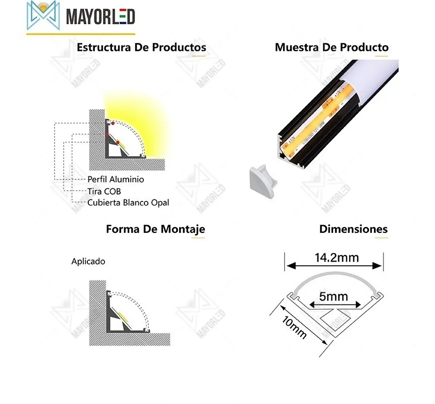 Perfil Aluminio para tira LED 1010 triangulo 2m - Image 2