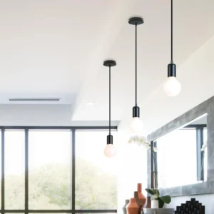 Portalampara E27-1metro Colgante Armado Metalico Base Negro