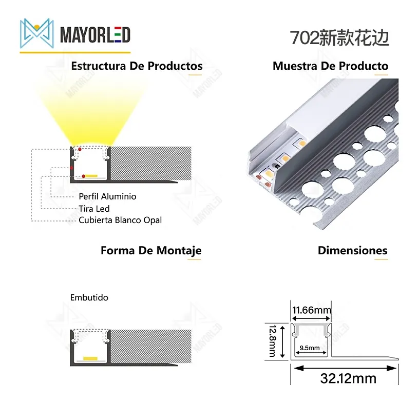 Perfil Aluminio para tira LED 702 2m ASPA ABAJO - Image 3