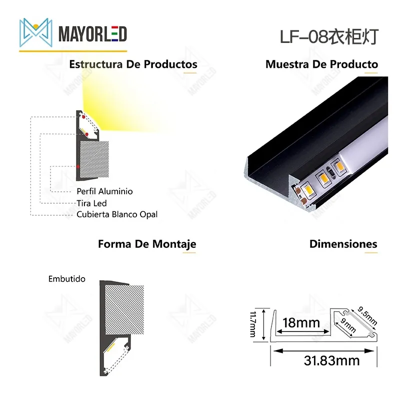 Perfil Aluminio p/ muebles Lf08 1,5m - Image 2