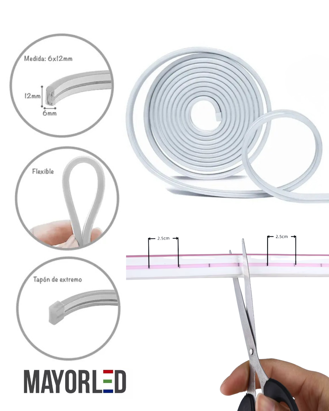 Neón Flexible 6×12 mm 12V 120 LED/m – Rollo 5 m - Image 2