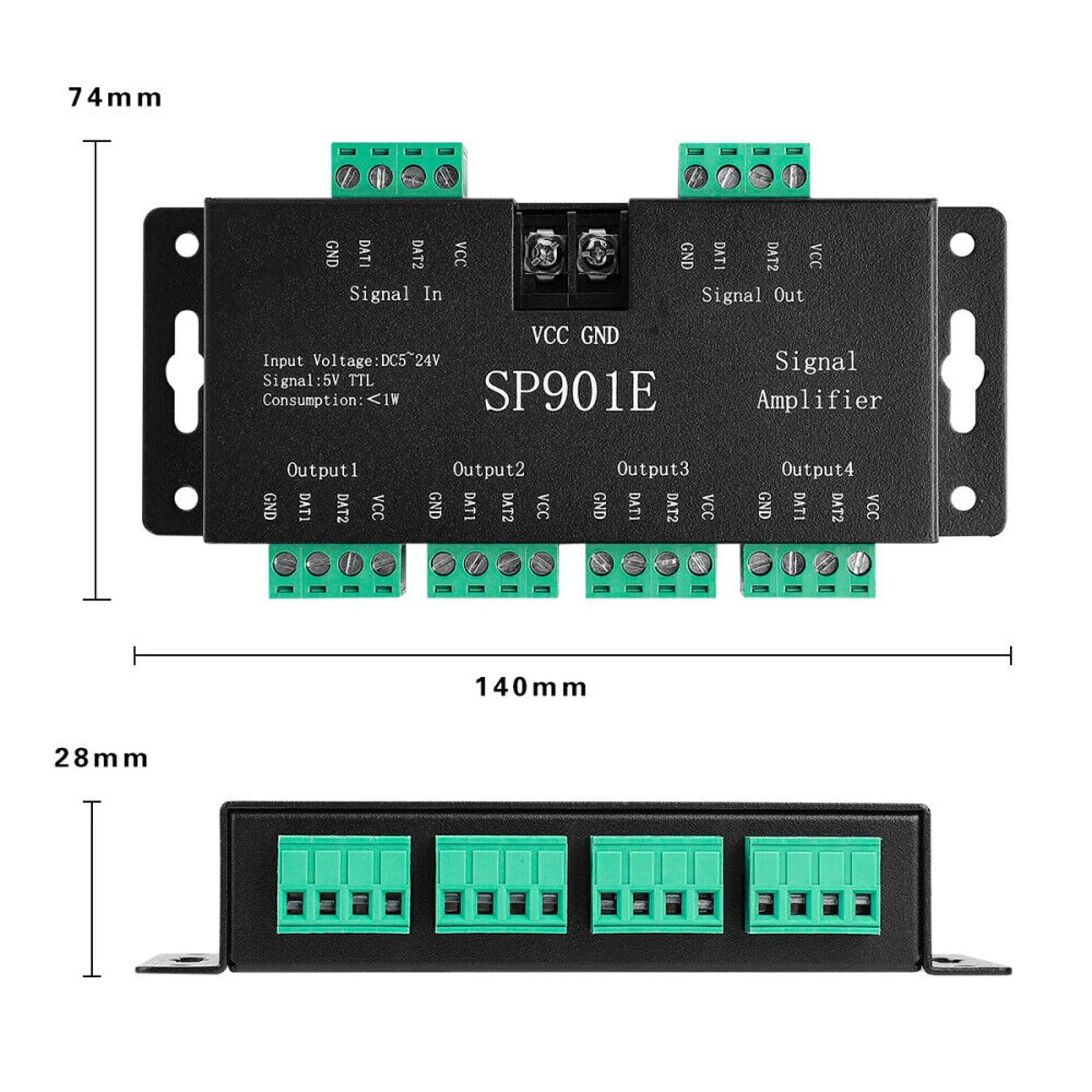 Amplificador De Señal SP901E SPI p/ Tira RGB Píxel LED 5–24V - Image 3