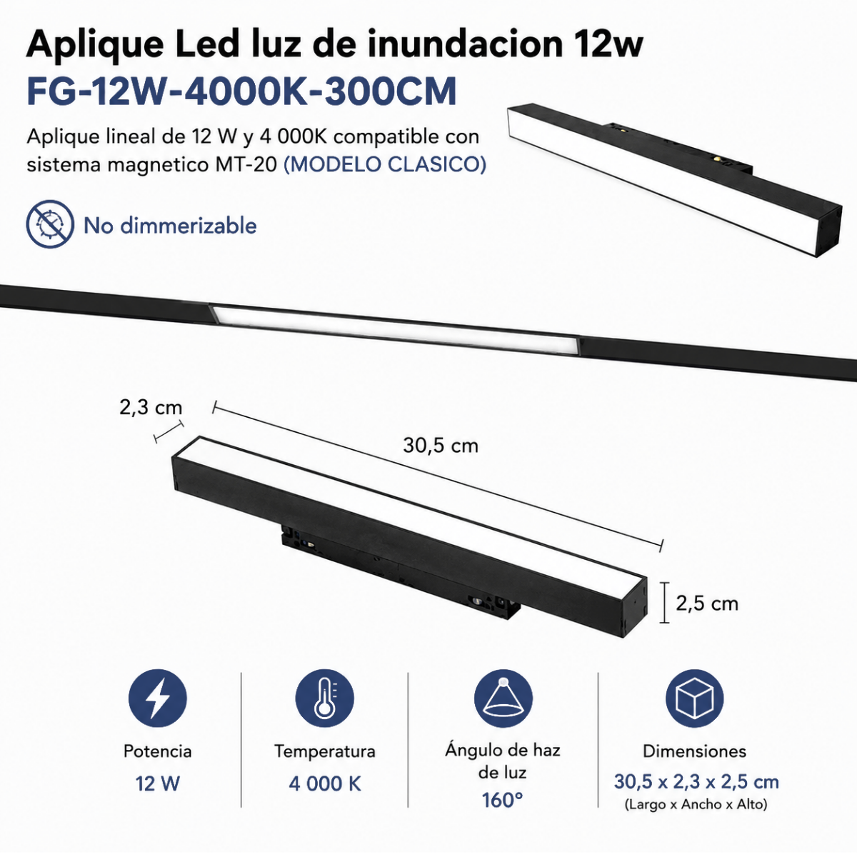 Led De Inundación FG-24W–4000K Para Riel Magnético MT-20 TRADICIONAL - Image 2