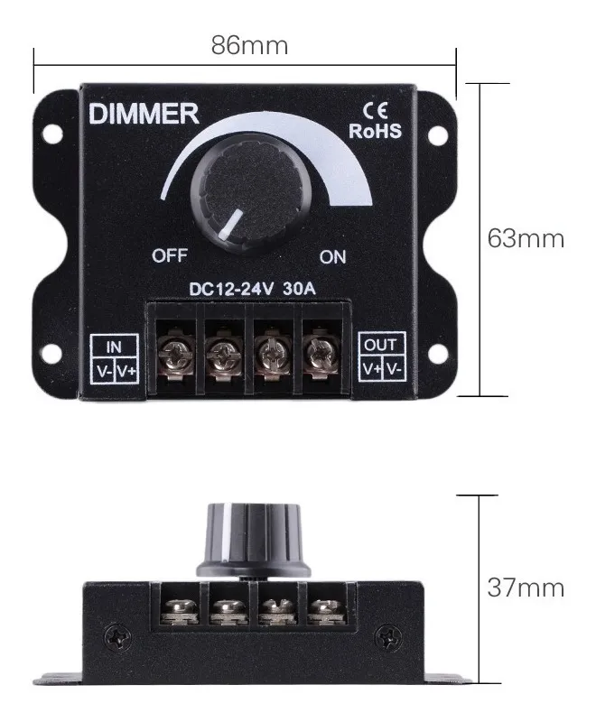 Controlador Dimmer LED 30A 12V–24V para Tira Monocolor - Image 4