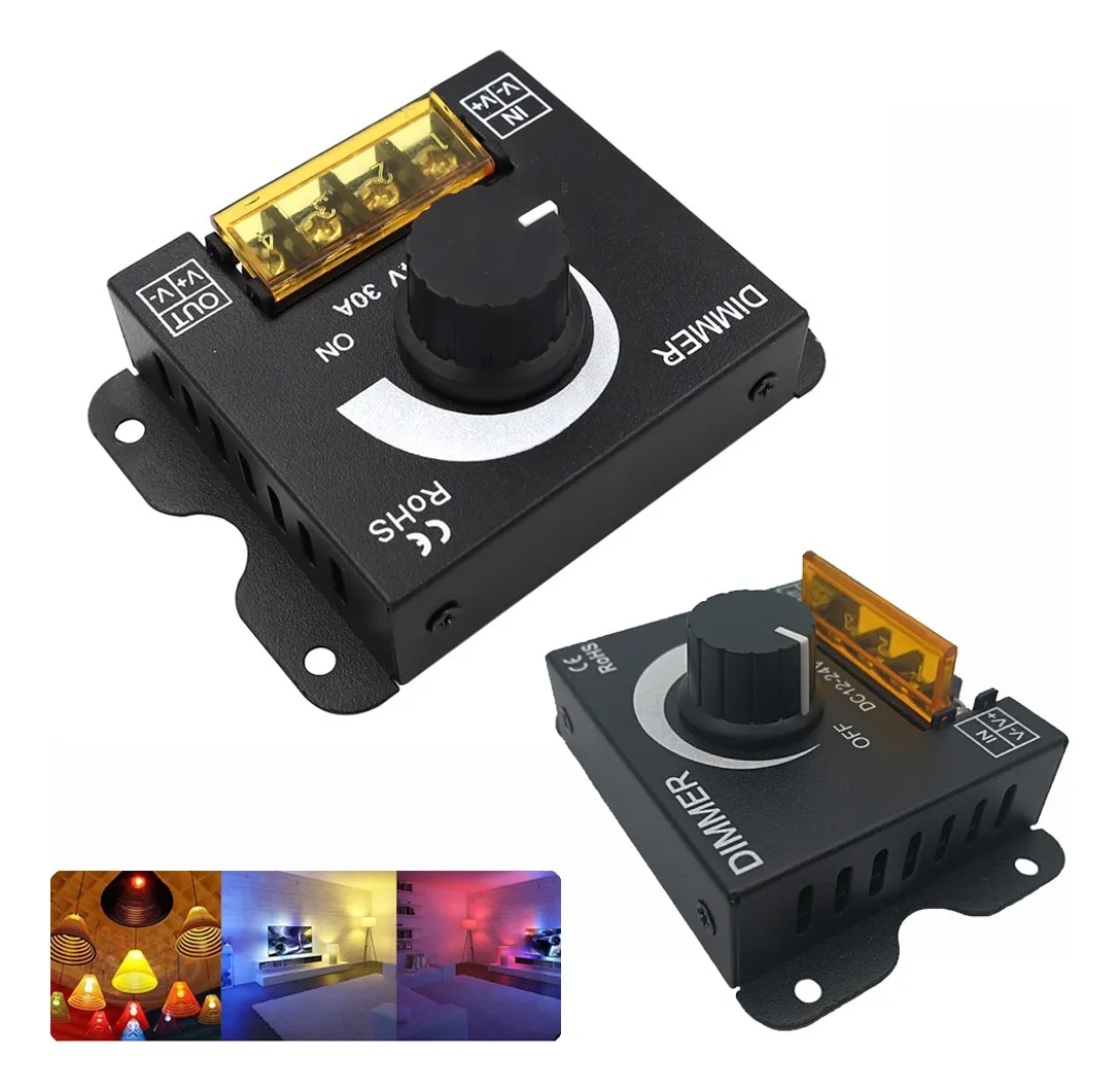 Controlador Dimmer LED 30A 12V–24V para Tira Monocolor