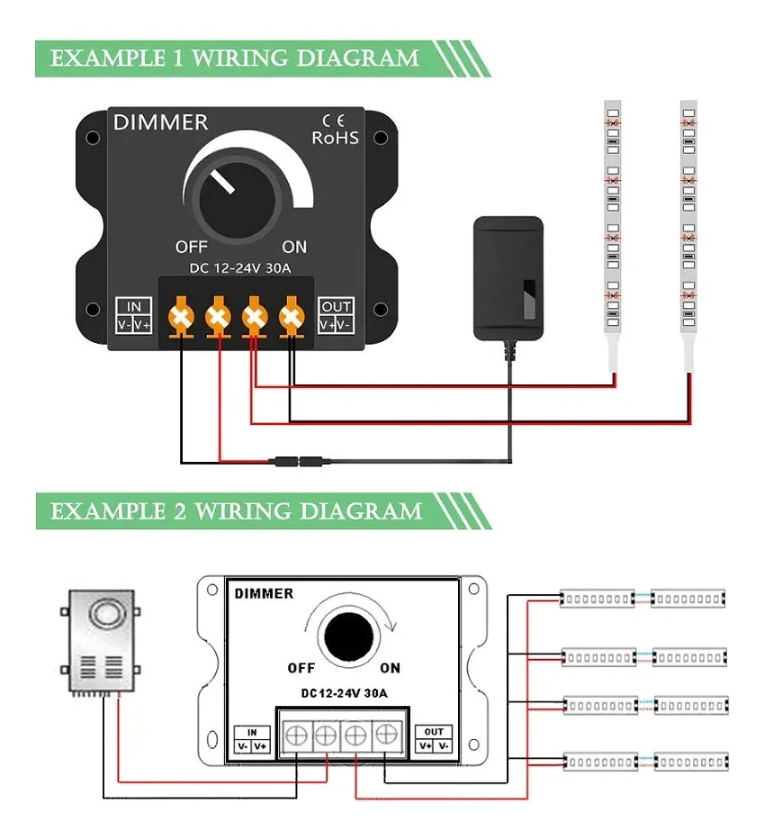 Controlador Dimmer LED 30A 12V–24V para Tira Monocolor - Image 2