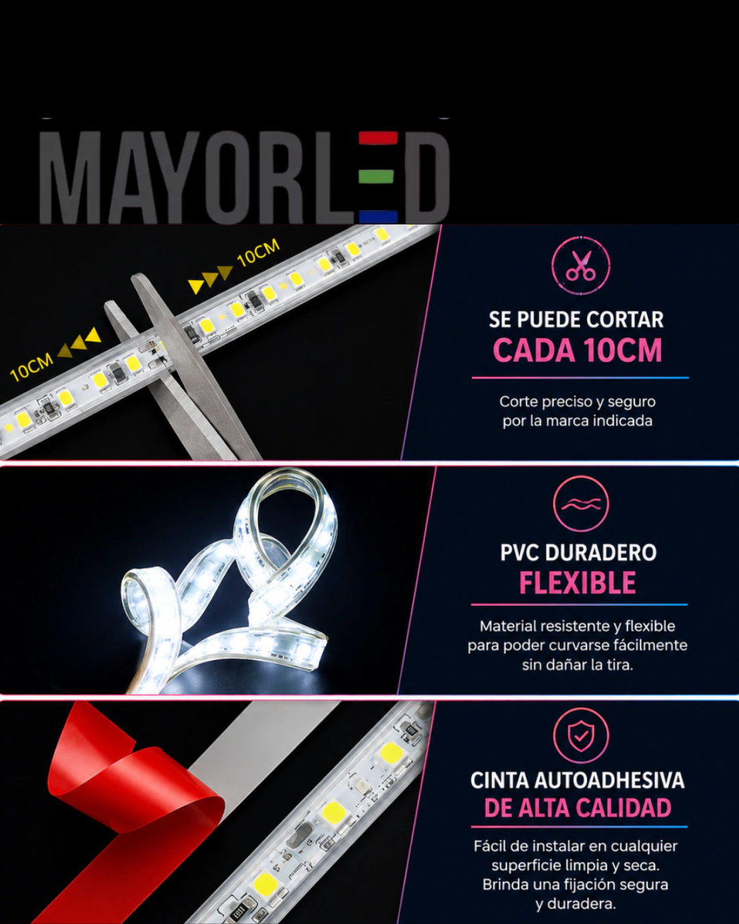 Tira LED 220V SMD 2835 – 5 Metros con Recubrimiento de PVC IP65 - Image 5