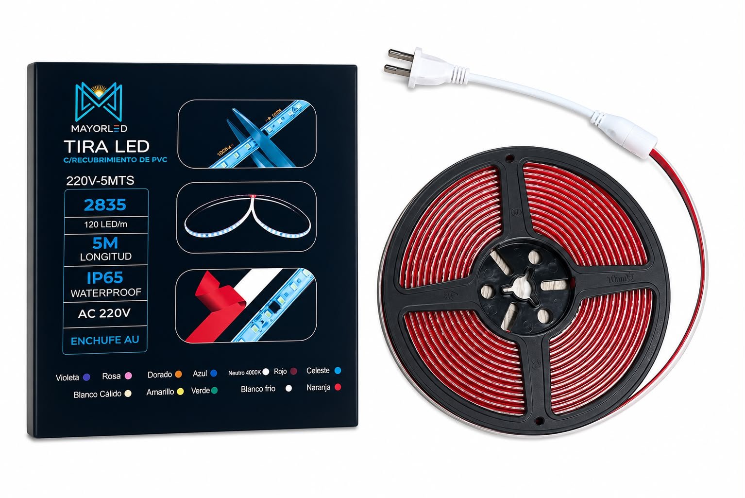 Tira LED 220V SMD 2835 – 5 Metros con Recubrimiento de PVC IP65 - Image 2
