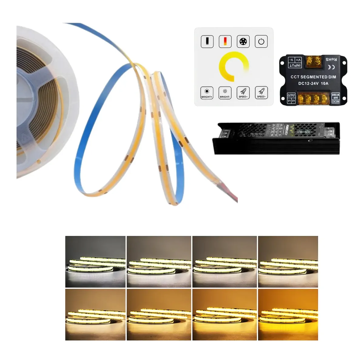 Kit Tira LED COB Doble Temperatura 24V 10m 576 LED/m + Fuente + Controlador - Image 2