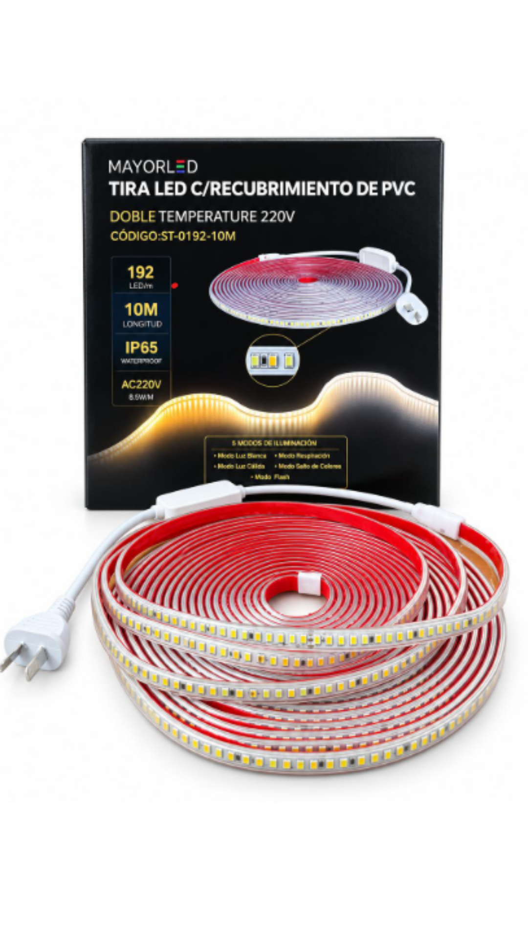 Tira LED c/ Recubrimiento PVC Doble Temperatura 220V 10metros IP65