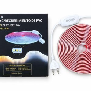 Tira LED c/ Recubrimiento PVC Doble Temperatura 220V 5m IP65 – 192 LED/m