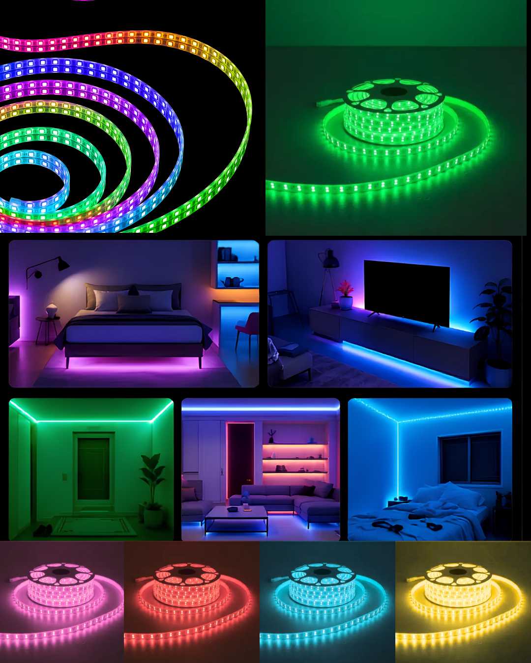 KIT Tira LED RGB Doble Fila 96 led/m 5050 IP67 220V